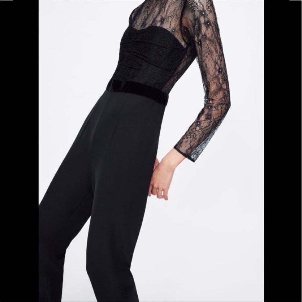 COPY - NWOT ZARA Black Lace Tuxedo Jumpsuit - Picture 6 of 9